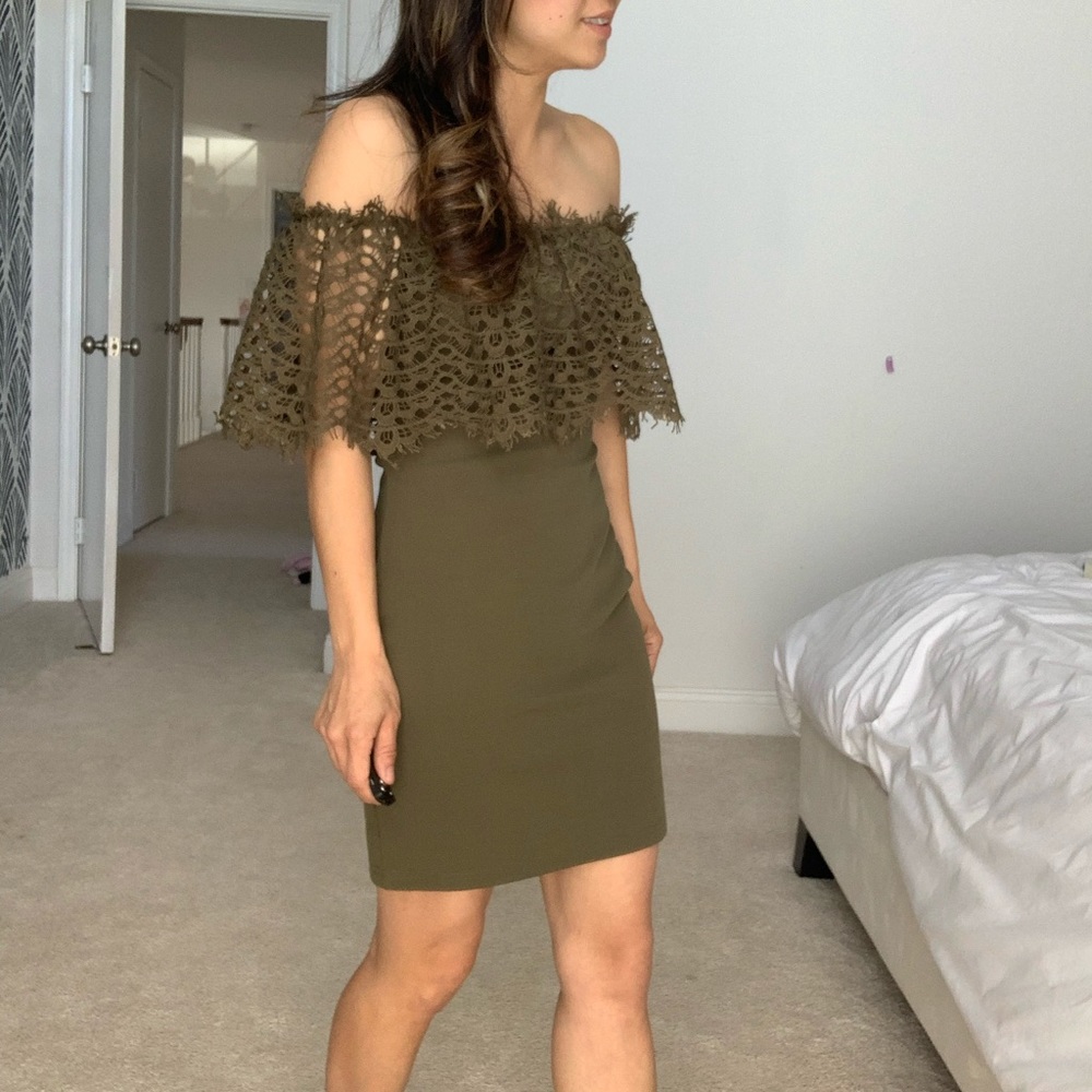 Army green off shoulder dress. Worn once!